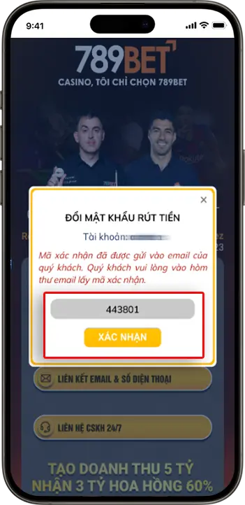 Bước 6: Nhập mã xác nhận 6 số đã lấy trong Hộp thư tại Email